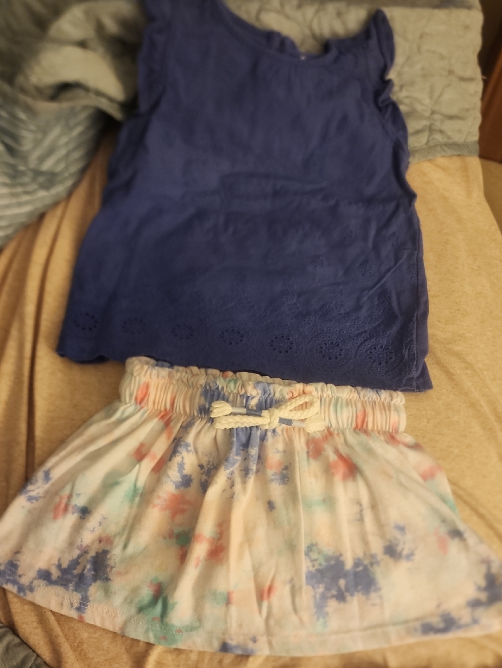 Sz 12-18 Months Cat & Jack Periwinkle Top with Pastel Tie-Dye Skort Set